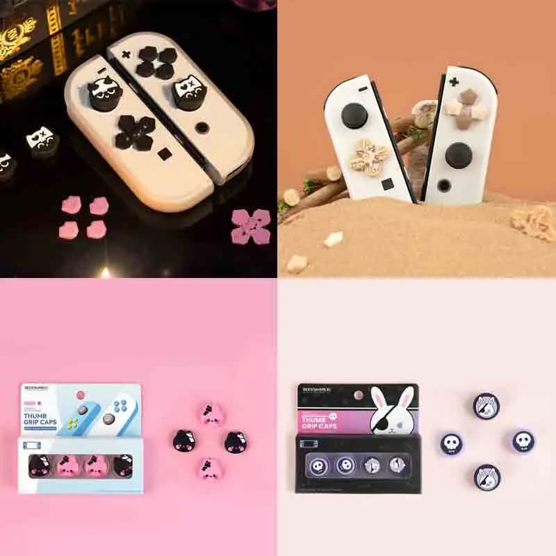 Cat Silicone Soft D-pad Cross Button ABXY Key Sticker Thumb Stick Grip Cap Cover per Nintendo Switch Oled NS Joy-con Skin Case