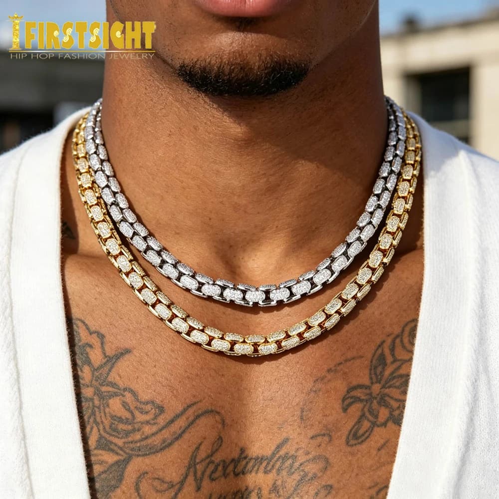 2025 Nuovo Zircone Pavimenta Rettile Catena CZ Miami Box Chiusura Collana a catena con serpente cubano Hip Hop Moda Donna Uomo Gioielli