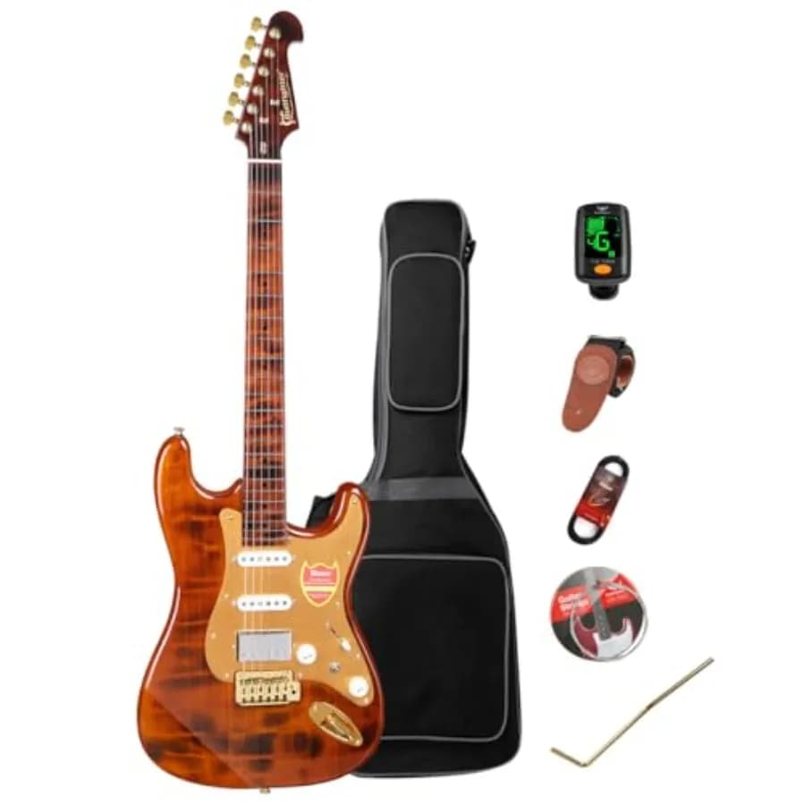 Kit Chitarra Elettrica Bullfighter 39 Pollici Dimensione Standard con 6 Corde Extra, Plettri, Borsa, Tracolla e Cavo D190