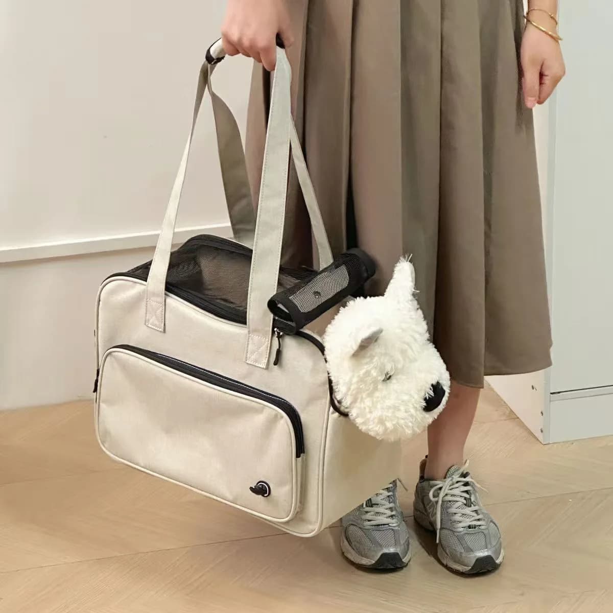 Borsa Trasportino per Cani e Gatti in Rete Traspirante, Borsa Portatile per Animali Domestici per Shopping Quotidiano, Passeggiate, Gite al Parco, Picnic