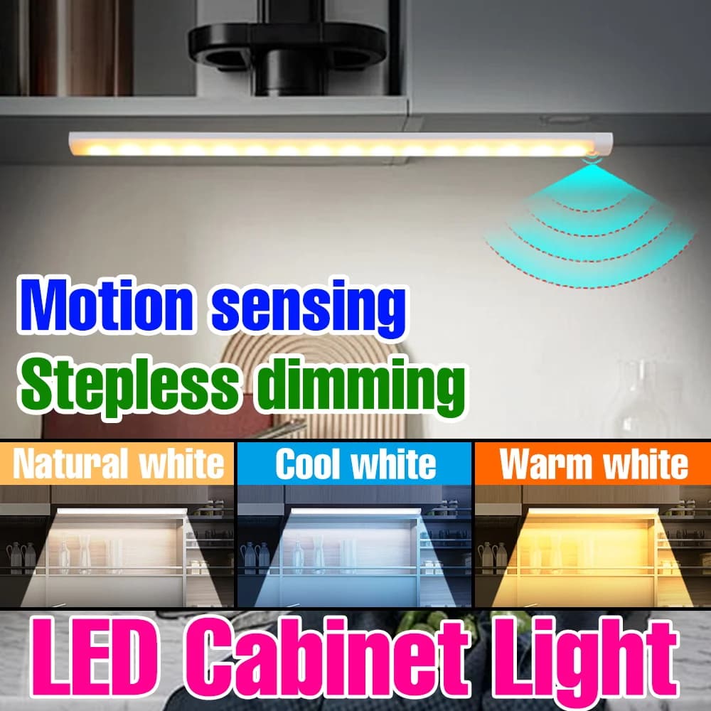 LED Lamp Bar USB Cabinet Lamps PIR Motion Sensor Indoor Closet Light Wardrobe Bedroom Study Rechargeable Portable Night Lighting