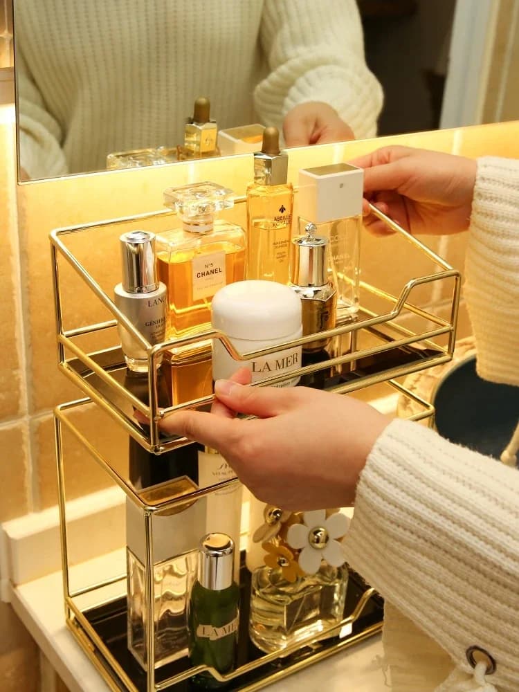 Vassoio portaoggetti cosmetici nordico da scrivania, scaffale rotante per trucchi, organizer da bagno per tavolo da toeletta, porta profumi