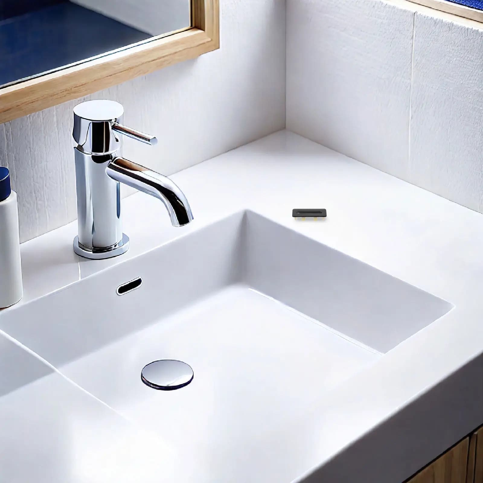 Set di 3 Anelli Decorativi per Scarico Lavabo, Copertura in Metallo Nero Opaco per Foro di Troppopieno Rettangolare, Tappo Decorativo per Scarico