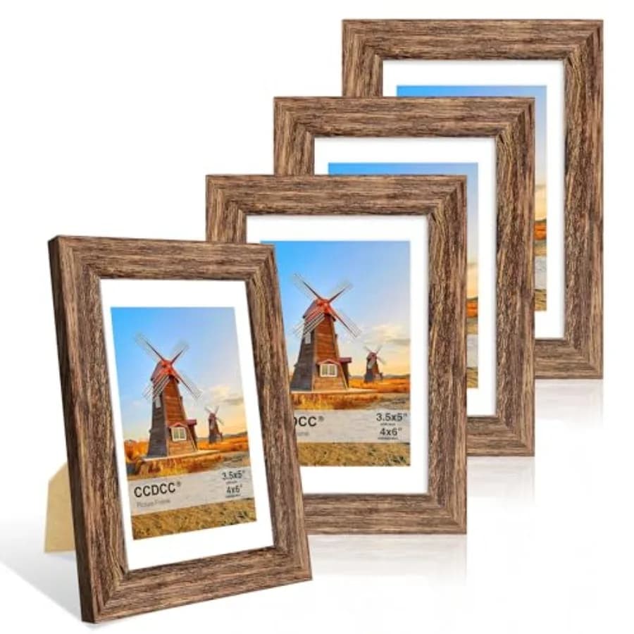 4x6 Picture Frame Set of 4, 4 x 6 Wood Photo Frames with Mat for 3.5x5, Natural Wooden Frame with Real Glass Cover for Wall and
