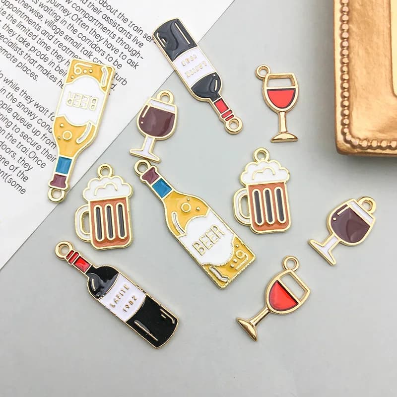 10 pz/lotto ciondoli smaltati bicchiere da vino rosso ciondoli in vetro da birra accessori in stile misto per gioielli fai da te che fanno risultati Crafting