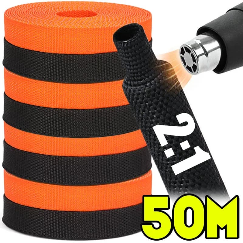 Guaina termorestringente in PET per cavi intrecciati da 1 a 50 m, isolante, ignifuga, avvolgicavo, organizer