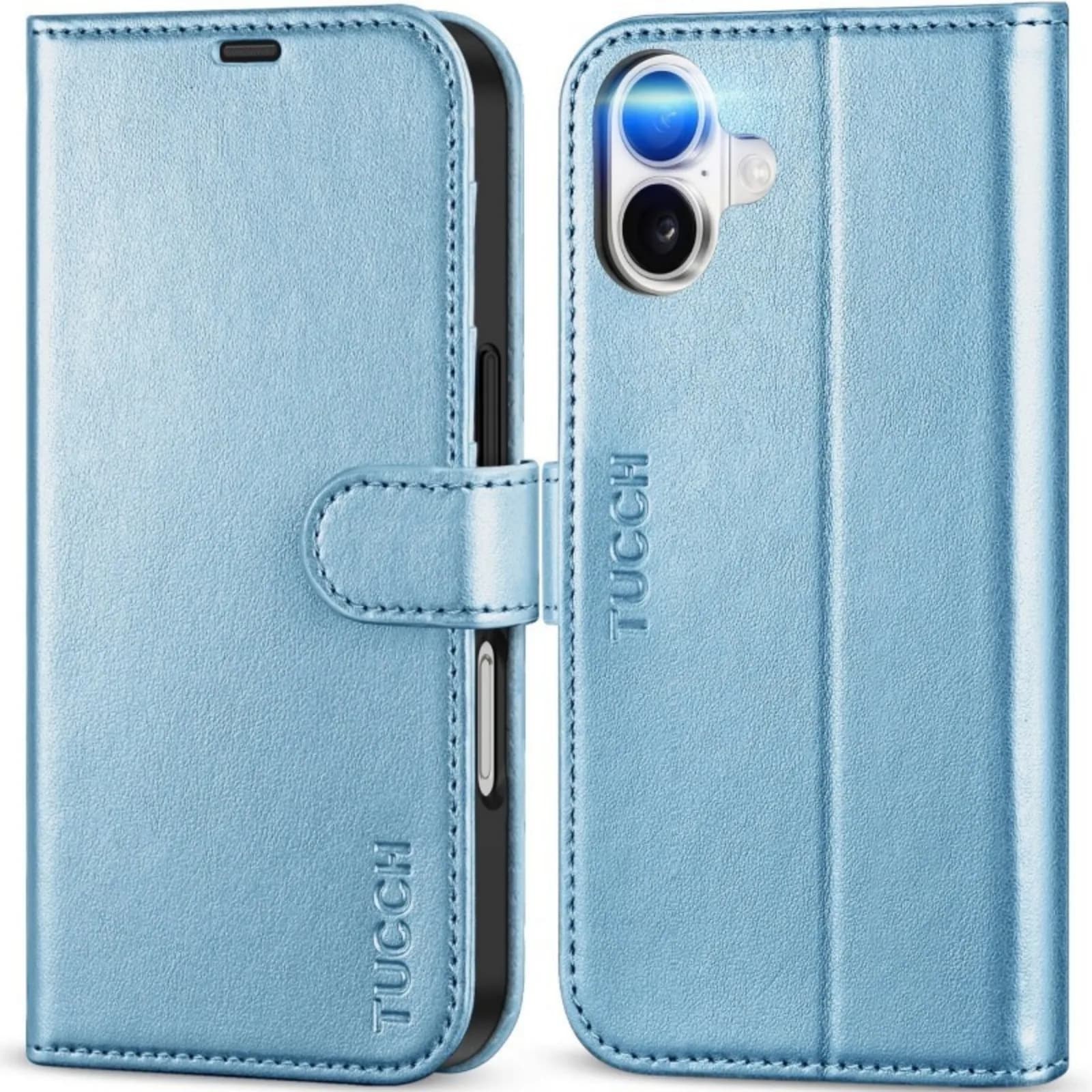 IPhone 16 5G Case in Wallet Style, [ RFID Blitting] 4 Card Slots [Inner Rubber in TPU Shock Absorber] PU leather magnetic case, blue