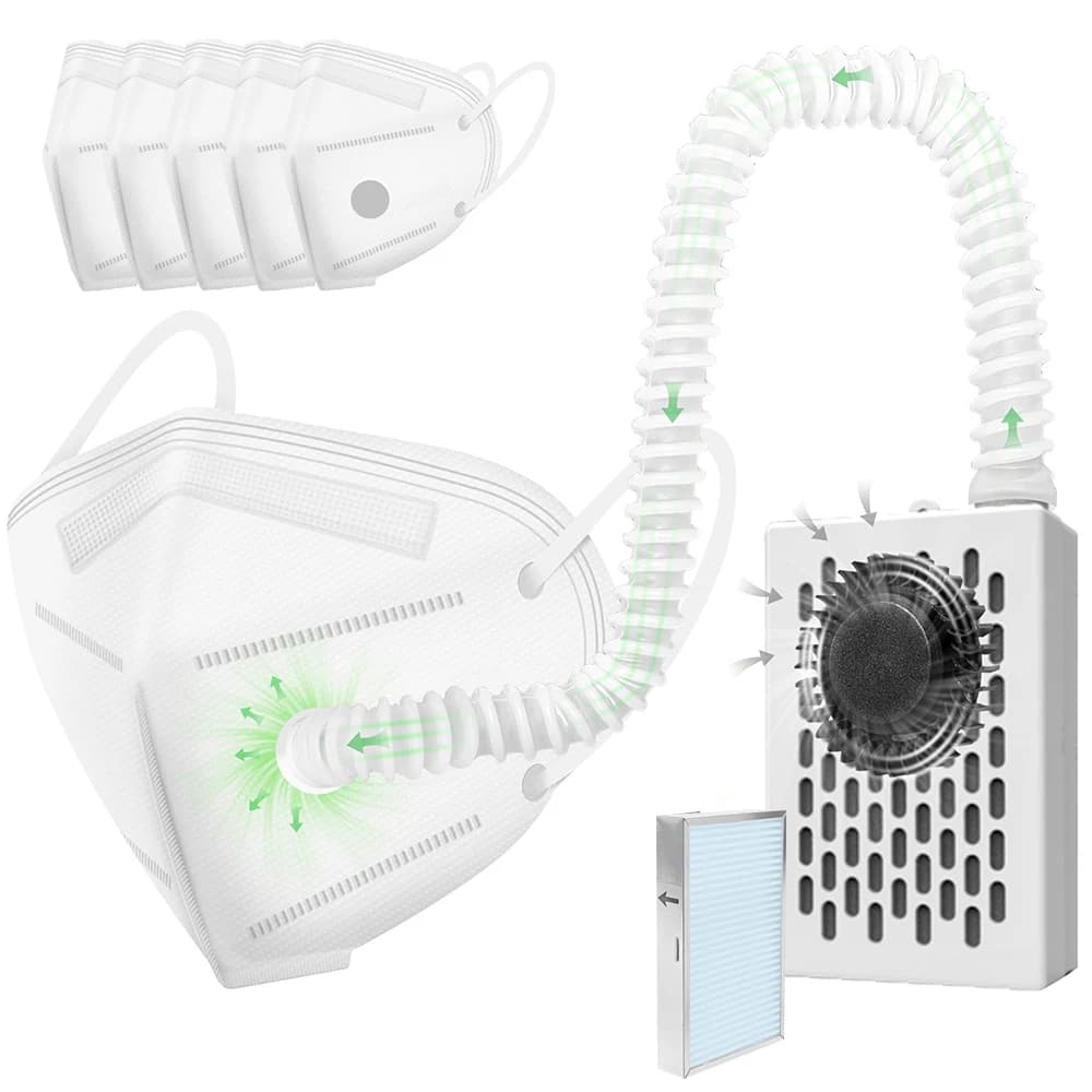 Maschera facciale con respiratore purificatore d'aria elettrico con ventola - KN95 nominale, filtro sostituibile, ventola alimentata - Polvere, lavorazione del legno