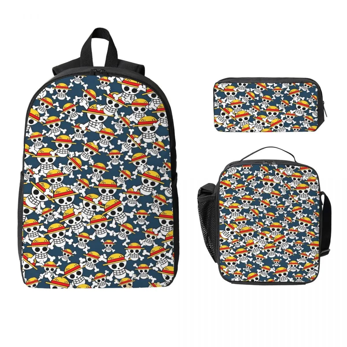 Set Zaino Scuola Luffy One Piece per Bambini: Zaino, Borsa Pranzo e Astucci per Bambini e Bambine, Zainetti Prescolari Carini