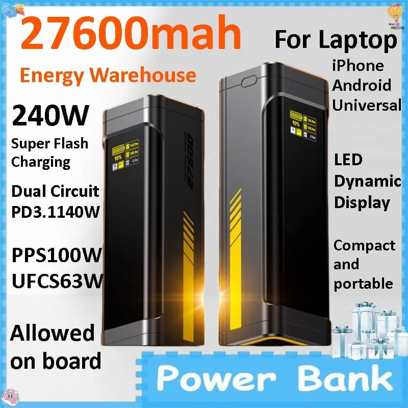 240W PD3.1 Power Bank 27600mAh Digital Display Bidirectional Fast Charger External Battery for Laptop Mobile Phone