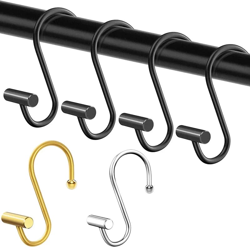 12PCS/Set Shower Curtain Hooks,Metal S Shaped Shower Curtain Rings for Bathroom Kitchen Garden,Multi-Functional Hook for Bags