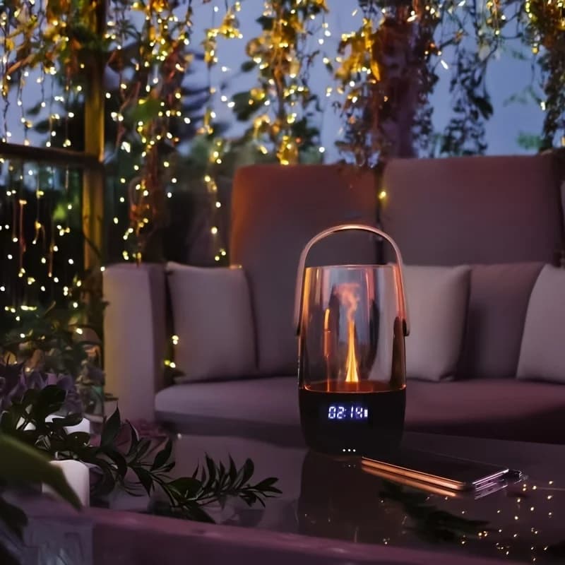Elegante Umidificatore a Forma di Fiamma Bicolore 200ml, Diffusore di Aromi con Spegnimento Automatico, Display LED, Alimentazione USB per Casa e Ufficio