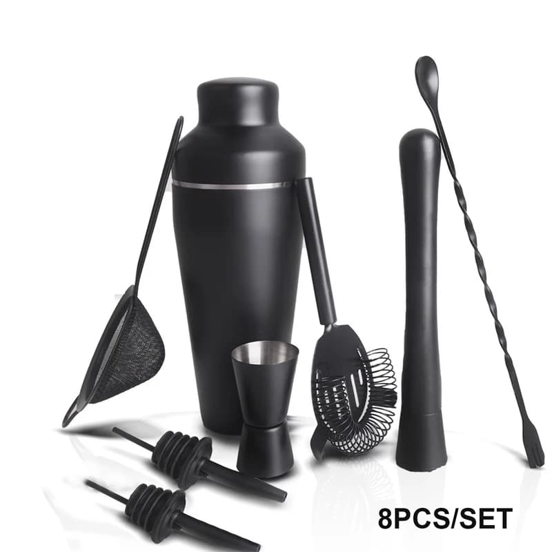 Set of Bar Tools and Wine Dispensers Stainless Steel Cocktail Shaker Set Black Cocktail Shaker Glass 8pcs/set Home Cocktail Set