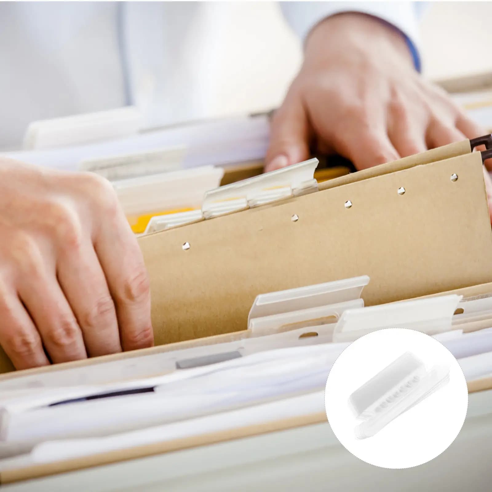 100Pcs Hanging File Folder Tabs PVC Index Clips for Office Home Document Sorting Labels File Tabs Inserts for Filing