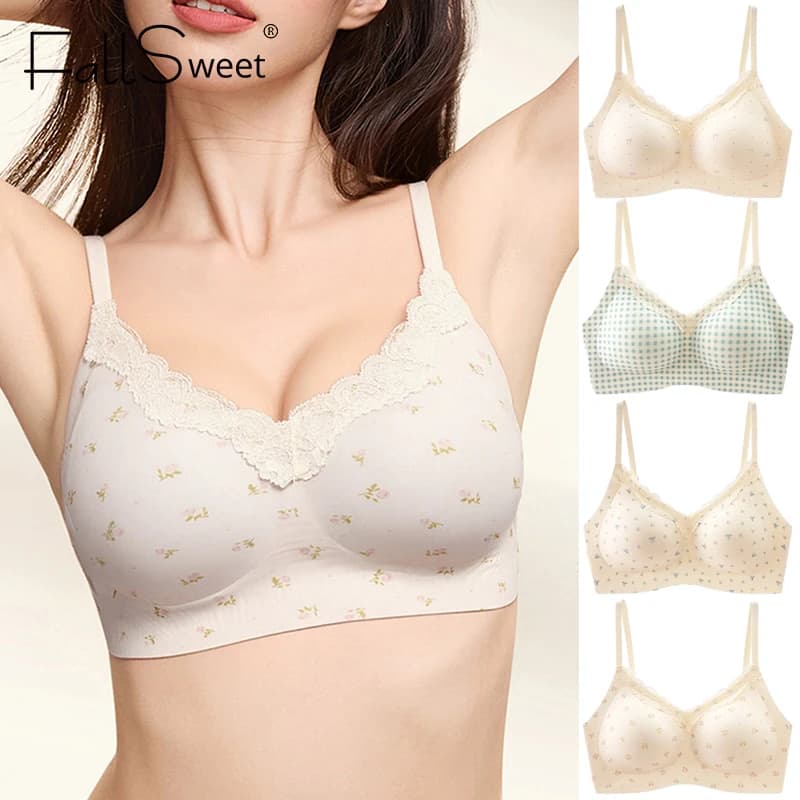 FallSweet Reggiseno push up senza fili floreale francese per donna Bralette in pizzo dolce con seno piccolo Lingerie reggiseno anti-cedimento