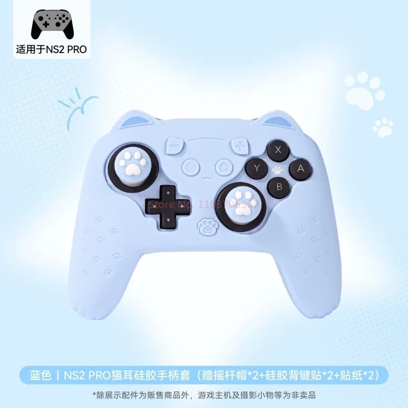 Custodia Protettiva Originale in Silicone per Controller Switch 2 Pro, Anti-scivolo, con Orecchie e Zampe di Gatto, Rosa e Blu, Accessorio da Gaming