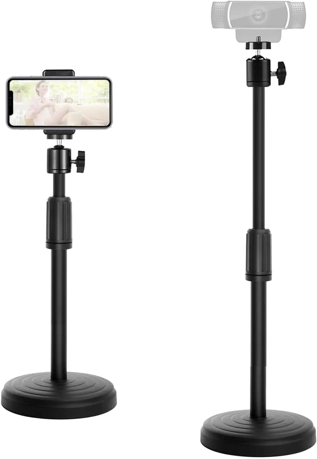 Supporto regolabile per webcam con supporto per telefono, 11,4-18,7 pollici, 360° ° Rotazione, filettatura da 1/4 di pollice