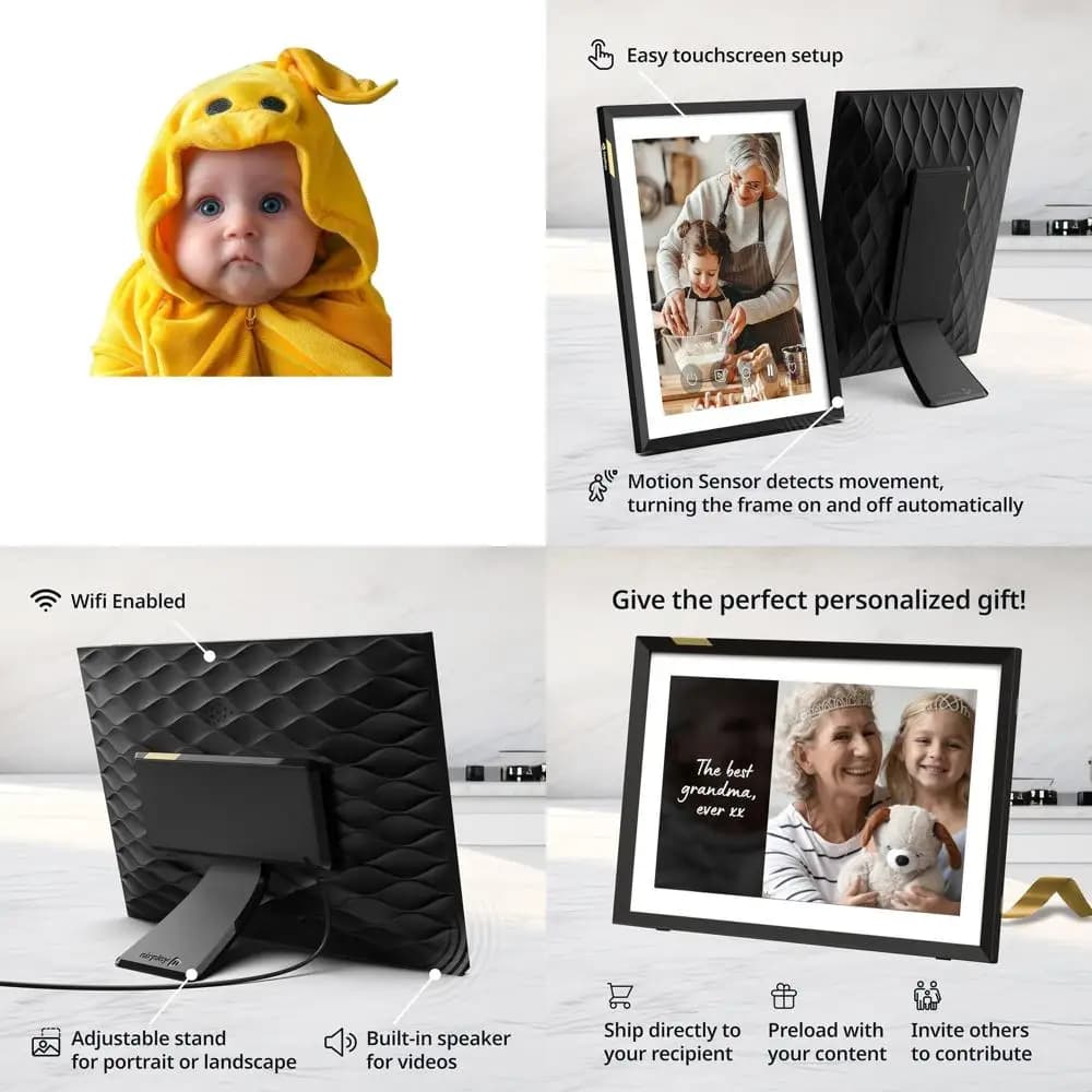 Cornice digitale touchscreen HD 10.1 | Rotazione automatica e condividere foto/videos | Regalo ideale