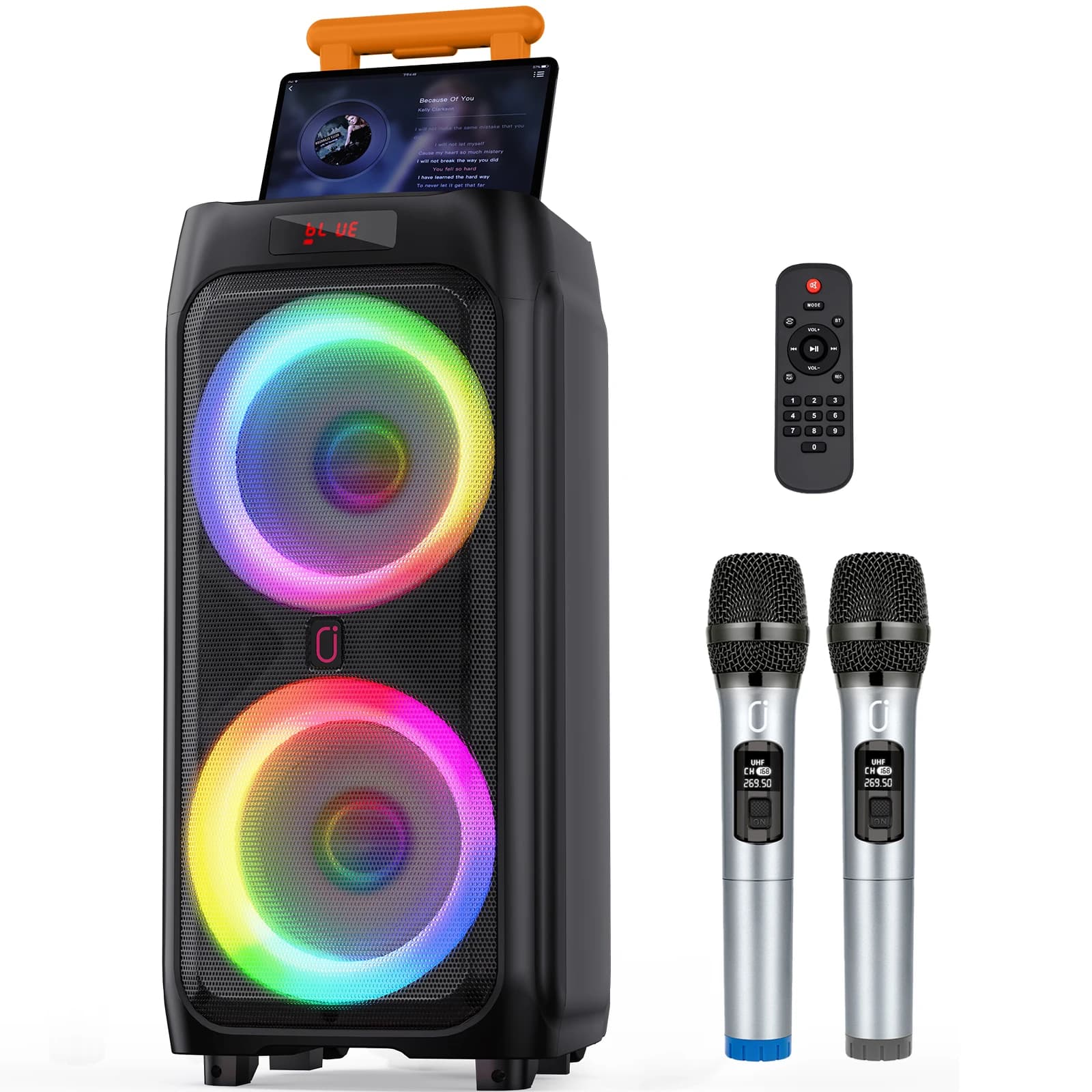 Macchina per Karaoke T9 con 2 Microfoni, Grande Altoparlante Bluetooth Portatile con Luce RGB, Sistema Karaoke per Karaoke e Feste in Casa
