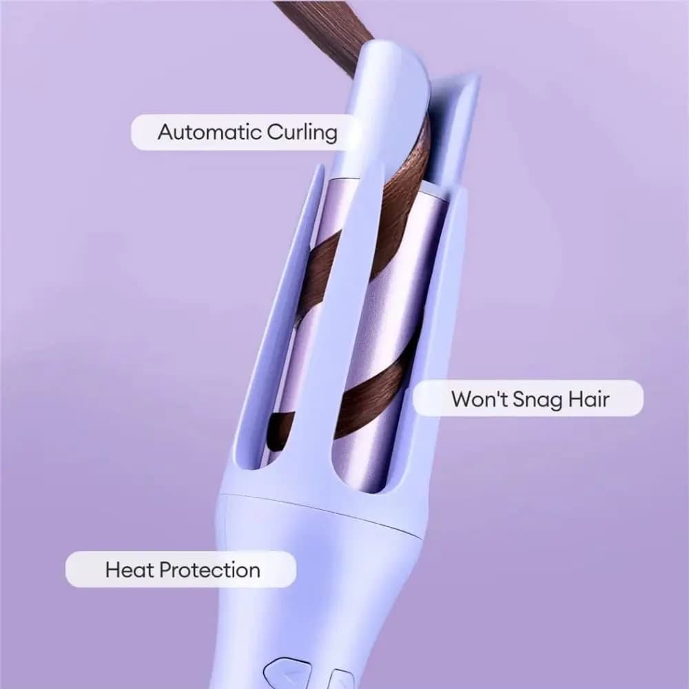 Portable curling iron 2 in 1 with space saving design, diameter 32 mm, for ironing and curling, with automatic rotation.