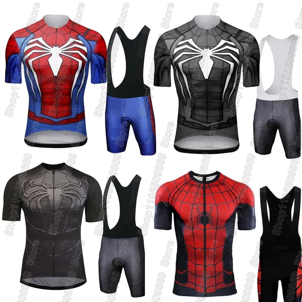 Completo Ciclismo Spider 2026: Maglia e Salopette da Bici da Strada con Stampa Anime Popolare, Abbigliamento Ciclismo MTB