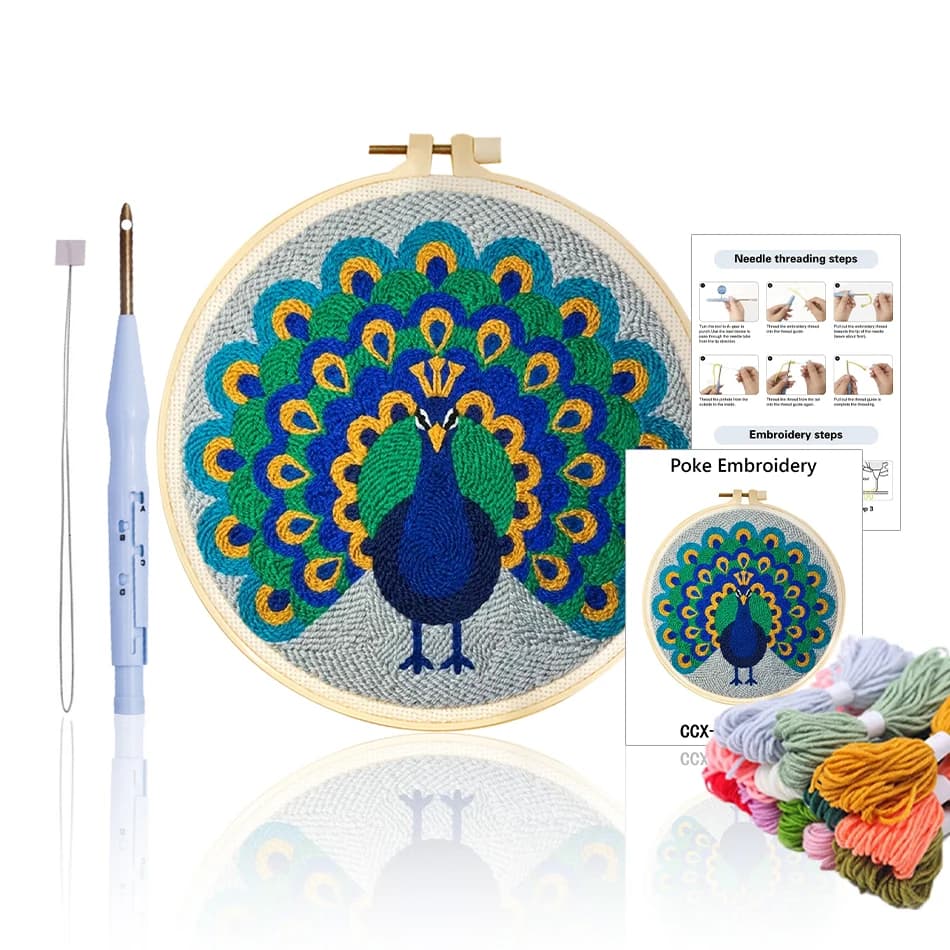 GATYZTORY punch needle embroidery set peacock Tufting for needlework and creativity framed Arts Crafts For Handiwork Home Decor