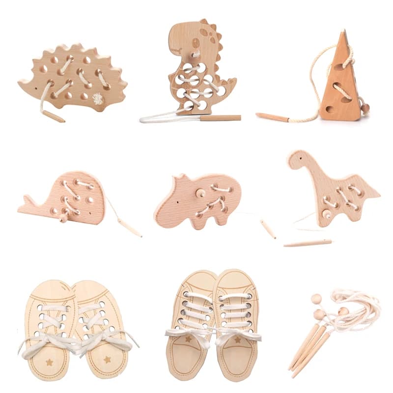 Giocattoli Montessori in legno per bambini Bordo per infilare animali riccio Bambini Giocattolo educativo in legno di faggio Pulsante Blocchi di perline Giocattoli puzzle