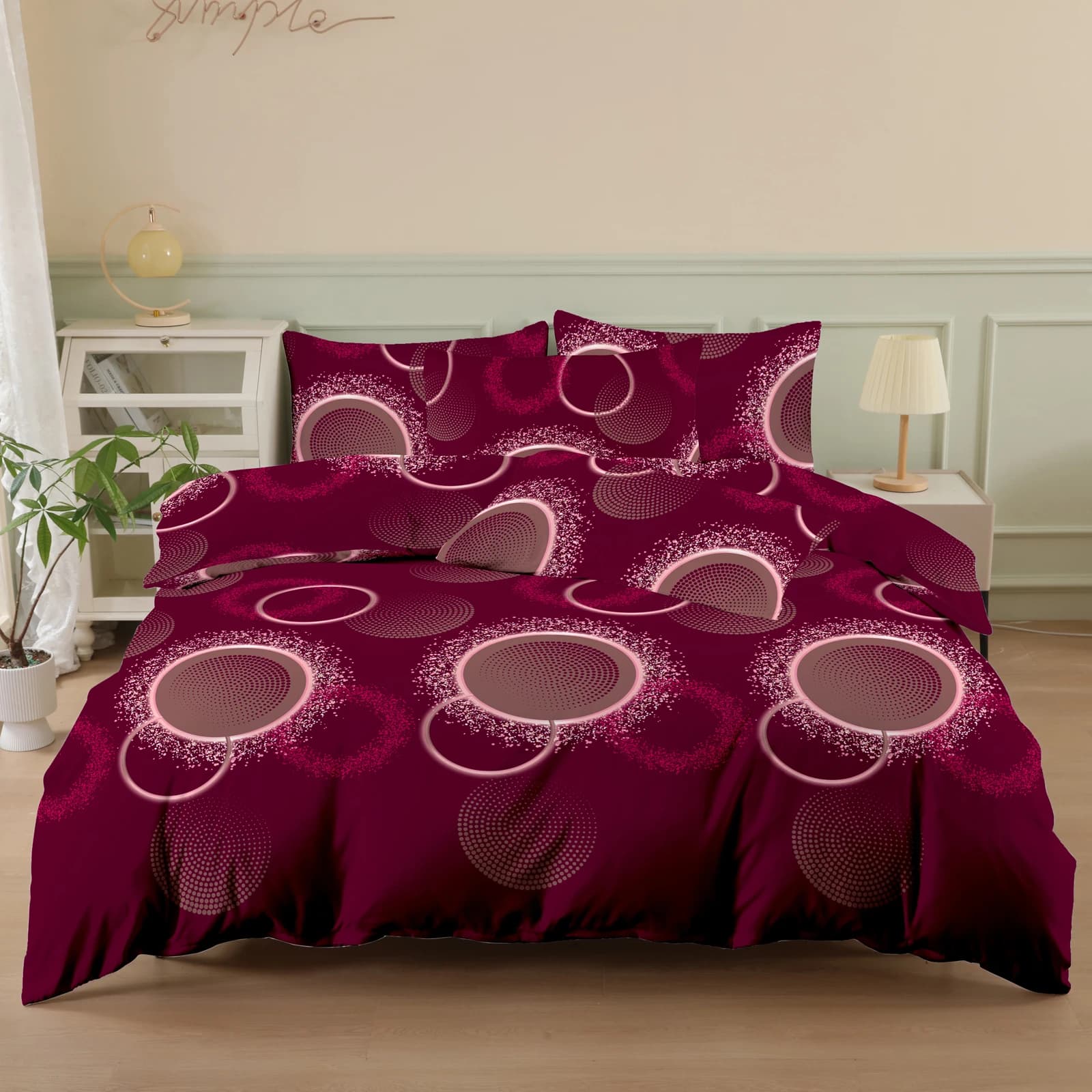 Set Copripiumino in Pile con Stampa a Cerchi Anulari (2 Federe + 1 Copripiumino) Set Copriletto a Motivo Circolare 3 Pezzi Ultra Morbido Confortevole in Poliestere Traspirante Adatto per Camera da Letto, Stanza degli Ospiti e Dormitorio (Copriletto + Federe, Non Include Piumino e Imbottiture) Copripiumino con Cerniera + Federa con Tasca