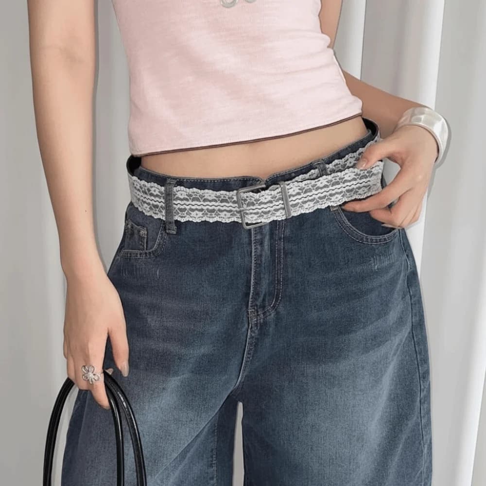 Beautiful Lace Waist Belt Leather Decor Accessory Gift Casual Waist Strap White Floral Lace Waistband for Women Skirts and Jeans