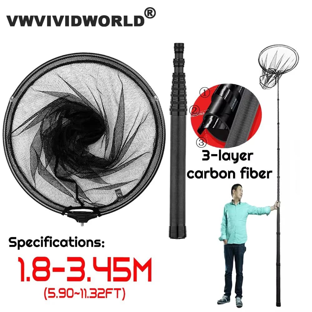 Marchio VWVIVIDWORLD, 1.8-3.45m, rete da pesca portatile in carbonio, terra da pesca, rete a mano, canna telescopica pieghevole pieghevole, canna da pesca