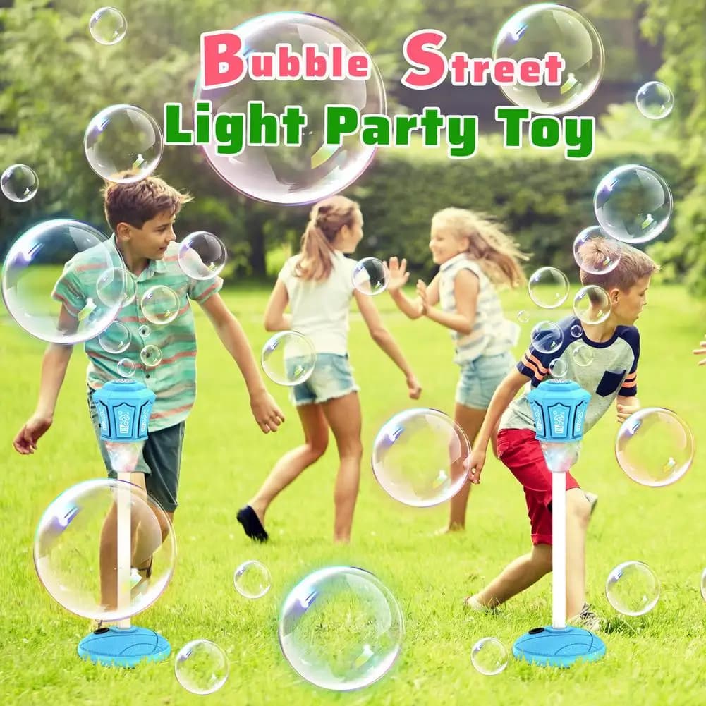 Macchina per bolle di sapone da 118 cm con luci colorate, creatore automatico di bolle verticali per feste per bambini, gioco da giardino per esterni