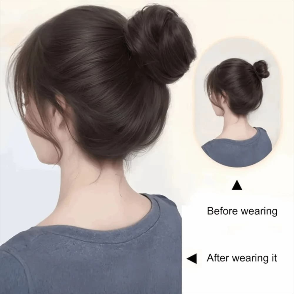 Synthetic Hair Clip in Hair Bun Straight Texture Circle Elastic Clips Donut Updo Messy Mini Bird's Nest Shaped Bun Updo Styles