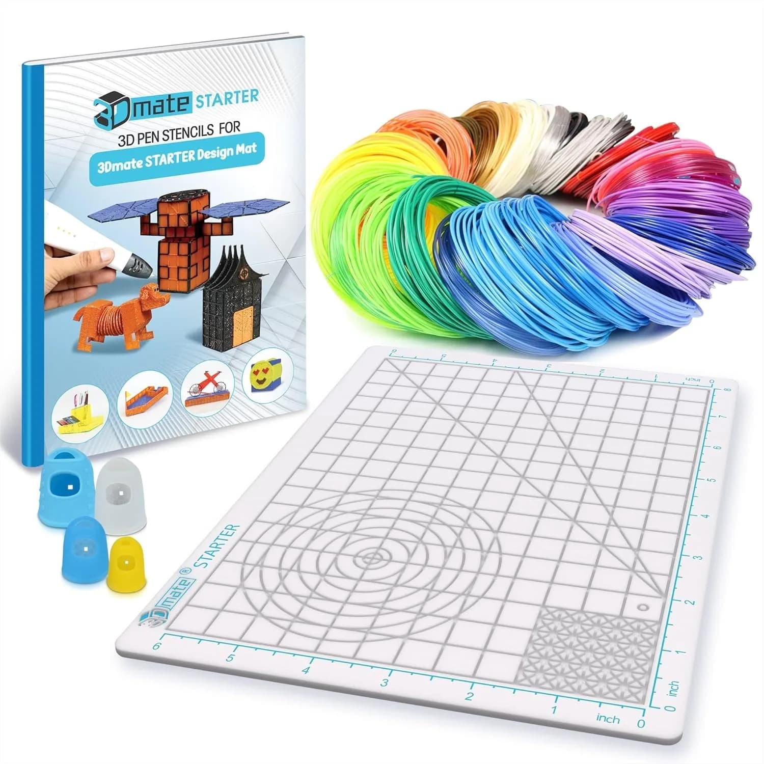 Kit di Filamenti per Penna 3D con Tappetino in Silicone, Libro di Stencil e 11 Modelli - Ricariche PLA da 1,75mm, 360 Piedi di Colori Assortiti per Disegno