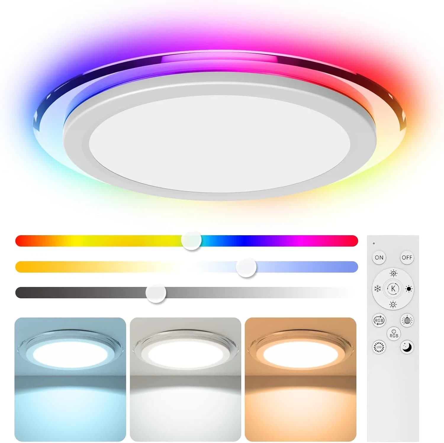 Lampada da soffitto a sinistra RGB ad anello planetario con telecomando, dimmerabile 2400LM 3000K-6500K