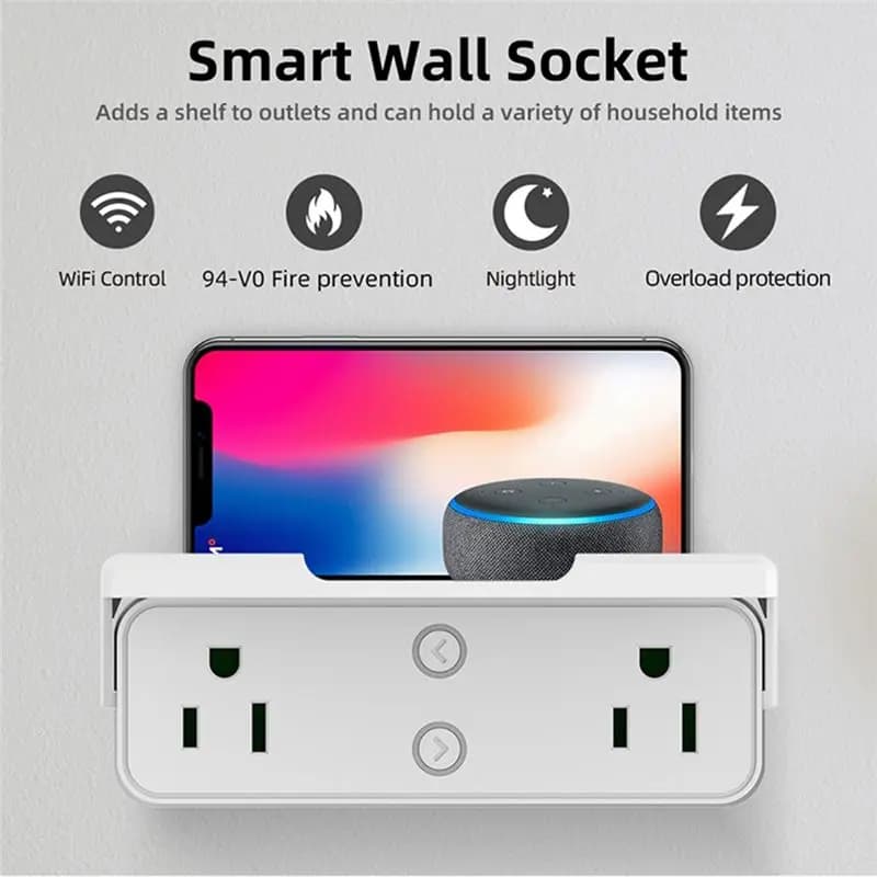 RISE- Smart Plug 10A, Prolunga WiFi a Doppia Presa Compatibile con Alexa, Home Assistant, Nessun Hub Richiesto, Spina USA