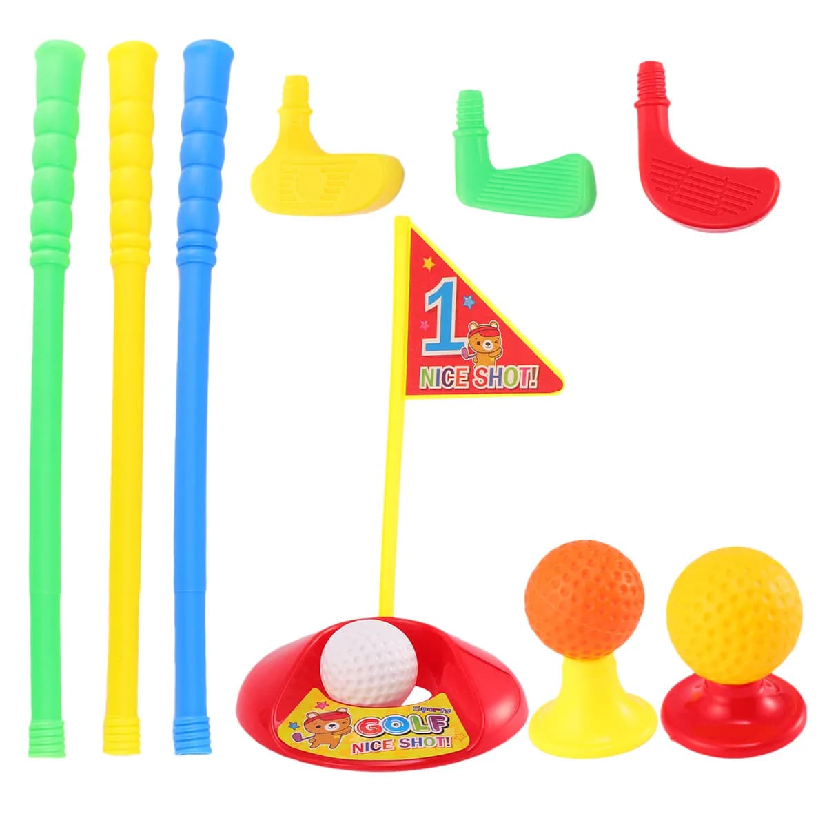 Set da Golf per Bambini a Tema Cartone Animato - Mini Gioco Sportivo con Palline e Porte - Attrezzatura Educativa per Gioco all'Aperto Genitore-Figlio