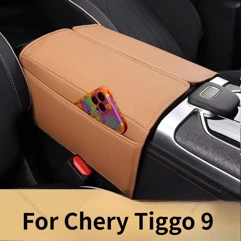 Leather Cover Protective Mat for Armrest Box, Center Console Storage Lid For Chery Tiggo 9, Interior Modification Accessories