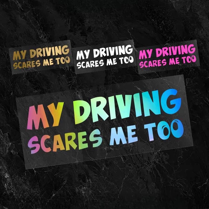 1pc IL MIO DRIVING SCARES ME TOO Adesivi Per Auto Cappe Auto Tronco Lunotto Posteriore Corpo Paraurti Avvertimento Decalcomanie In Vinile Lettera Decorazione Auto