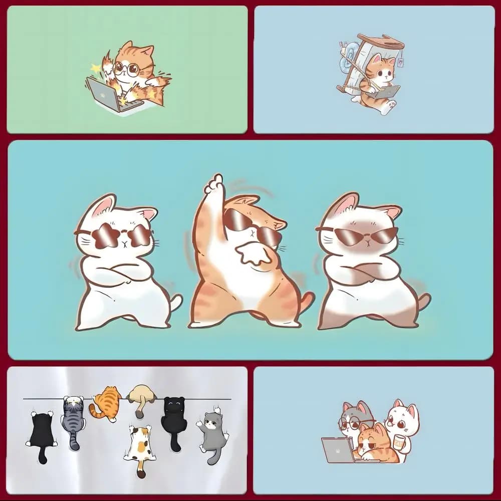Cartoon Art Cartoon Cute Cat Picture For Wake Up Mouse Pad Large Gaming Mousepad with Stitched Edges Thickened Desk Mat PC