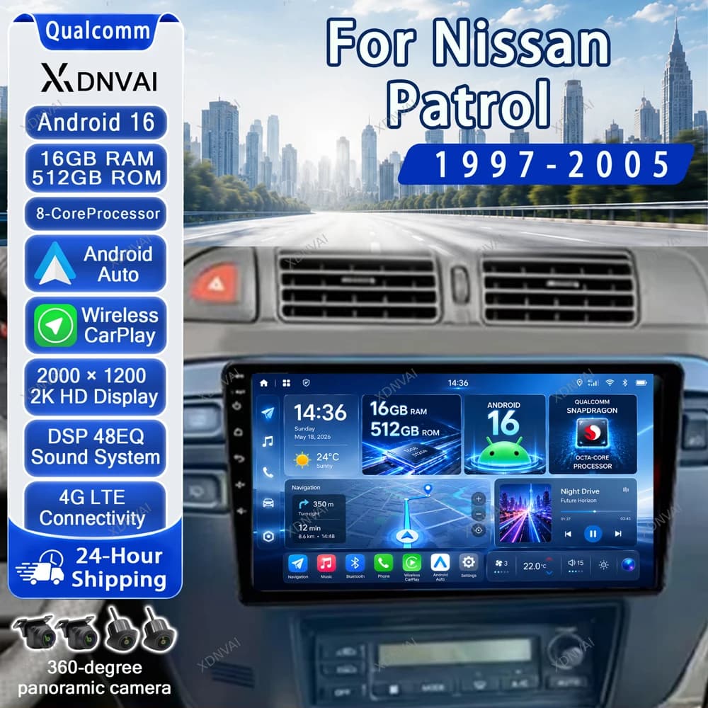 Android 16 Car Radio For Nissan Patrol 1997 - 2005 LHD Multimedia Video Player Carplay Audio Auto GPS Navigation Stereo Qualcomm