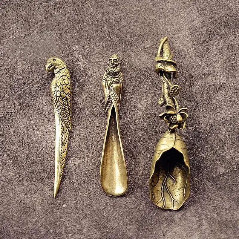 (BF06)New Style Creative Tea Scoops Shovel Brass Copper Lotus Root Bamboo Tableware Coffee Spoon Pet Ceremony Ice Cream