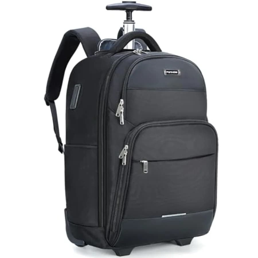Zaino Trolley 30L per Laptop da Viaggio con Ruote, Bagaglio a Mano da 15.6 Pollici con Porta USB, Approvato per il Volo