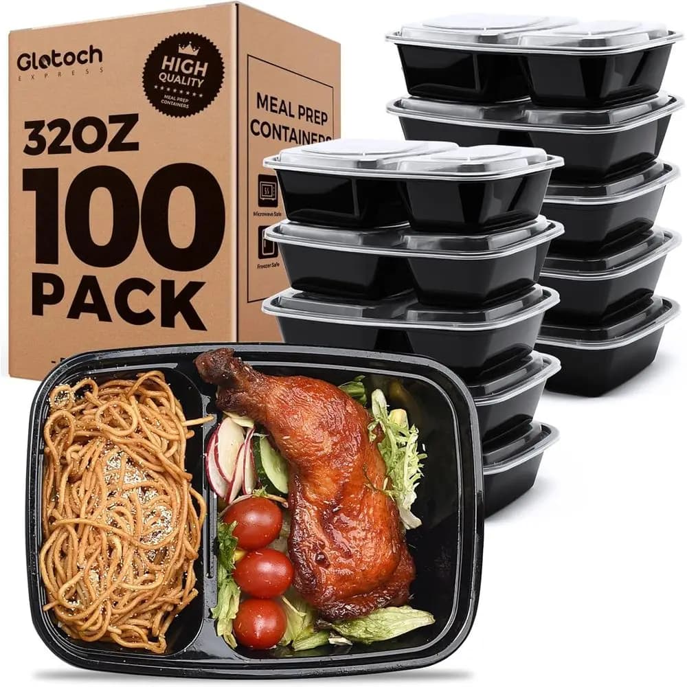 Confezione da 100 Contenitori per Preparazione Pasti da 32 oz, Contenitori Riutilizzabili in 2 Parti con Coperchi, Sicuri per Microonde e Lavastoviglie, Ermetici e Senza BPA