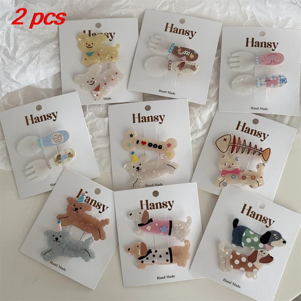Set di 2 Fermagli per Capelli da Donna con Motivi di Gattini e Cuccioli, Accessori per Capelli Kawaii Carini in Stile Coreano