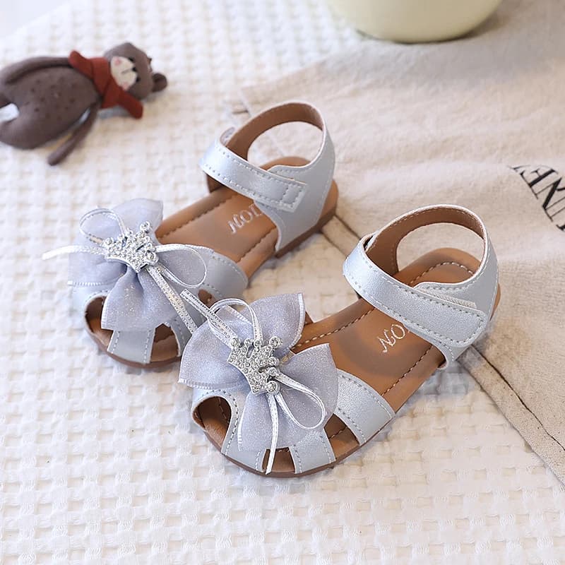 Sandali Estivi da Bambina con Corona di Cristalli e Fiocco, Sandali da Principessa per Bambini, Punta Aperta, Dolci, Carini, alla Moda e Morbidi