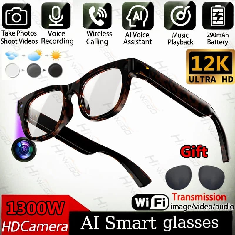 Nuovi Occhiali Smart AI 2026 con Fotocamera HD 1300W, Riconoscimento Foto, Registrazione Video, Traduzione, Chiamate, Occhiali da Sole Impermeabili per Uomo e Donna
