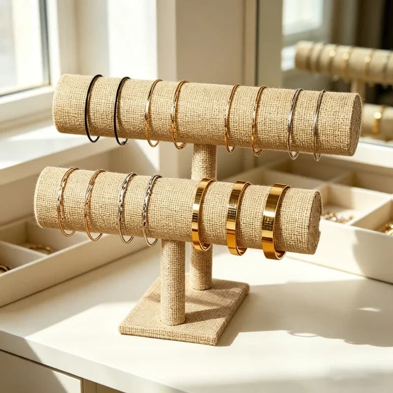 2 Tier Jewelry Display Stand Bracelet Holder Organizer T Bar Rack Necklace Bangle Storage Stand Velvet Countertop Dressing Table