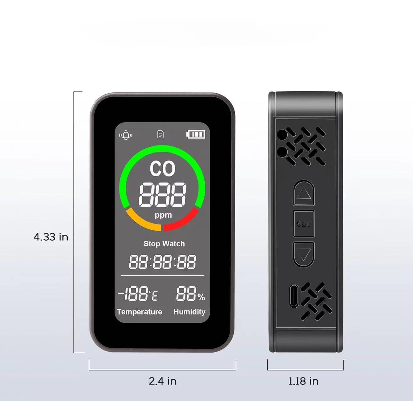 Smart Air Quality Monitor Carbon Monoxide Detector 3000mAh Battery Emergency Light Thermometer for Outdoor Camping