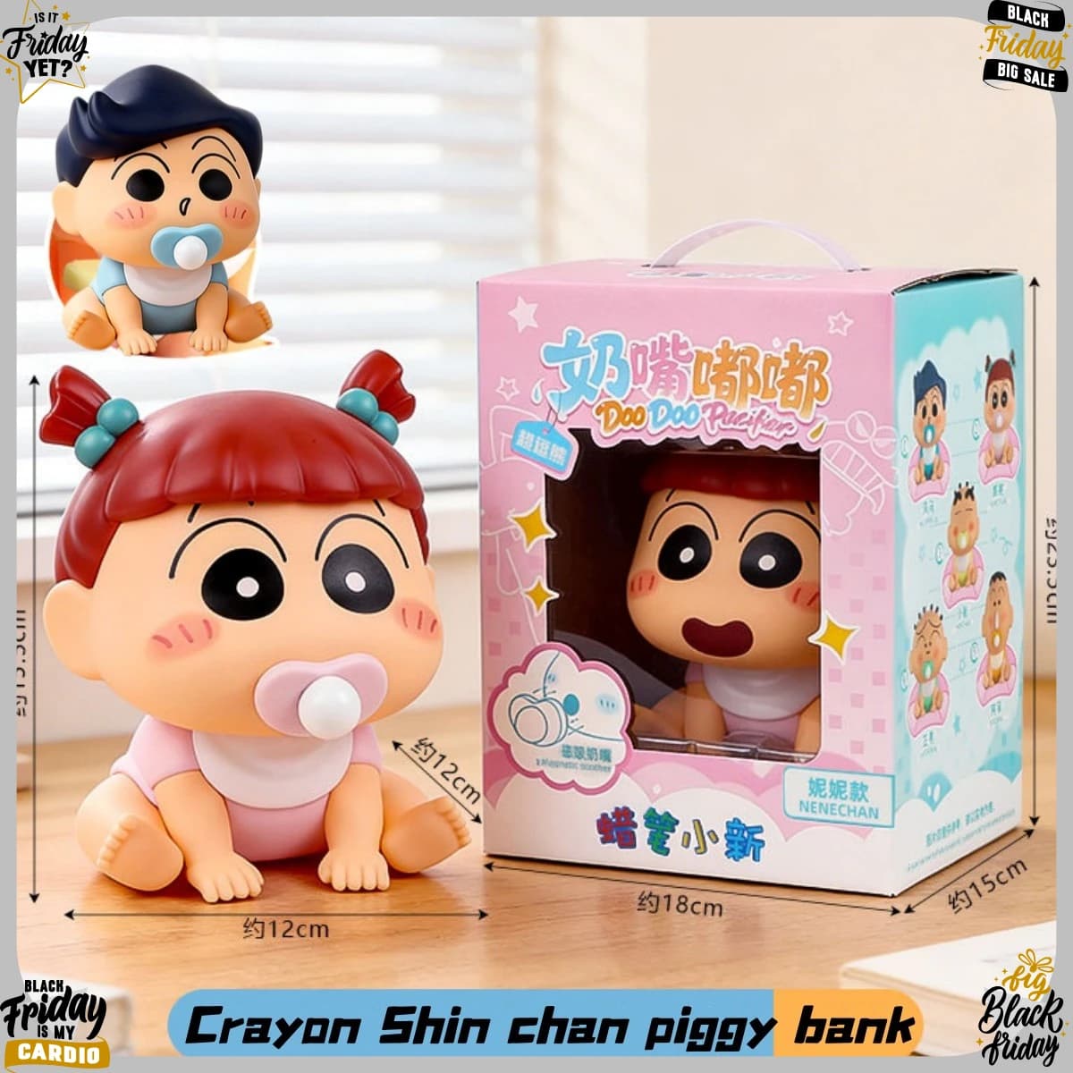 Salvadanaio Crayon Shin-chan 18x15cm, Statuetta Cartoon, Ornamento da Scrivania, Figura Anime, Giocattolo Decorativo per Casa, Regalo di Compleanno
