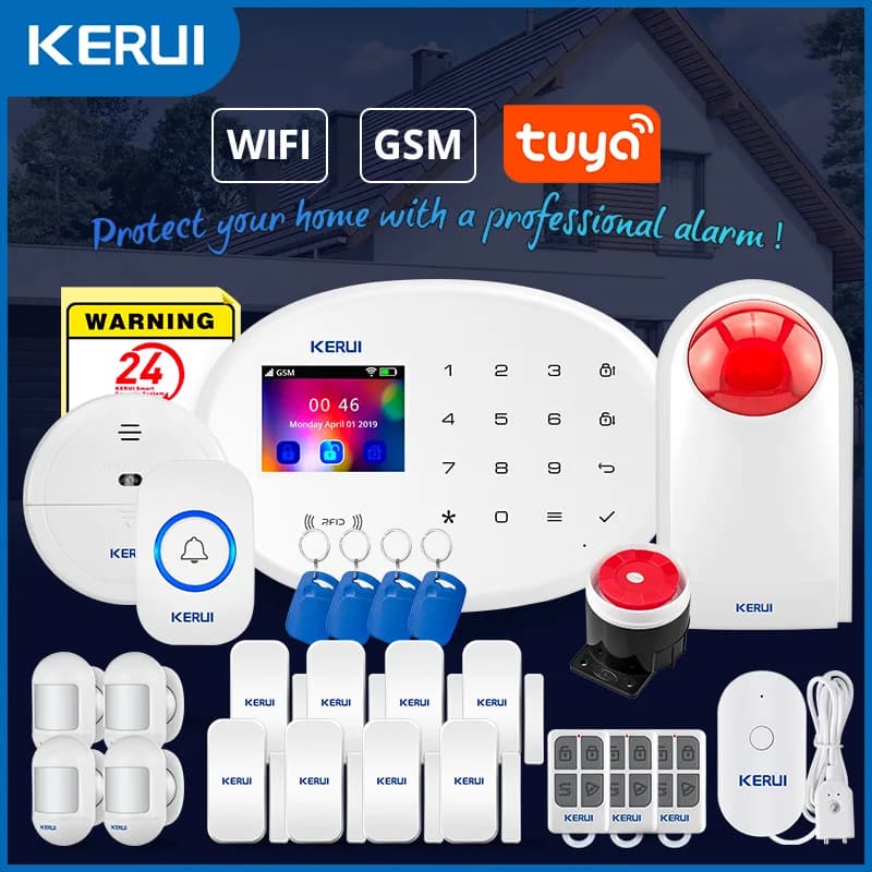 KERUI Sistema di allarme domestico con pulsante campanello Campanello e funzione SOS Sistema di allarme WiFi GSM per antifurto domestico Wireless W202